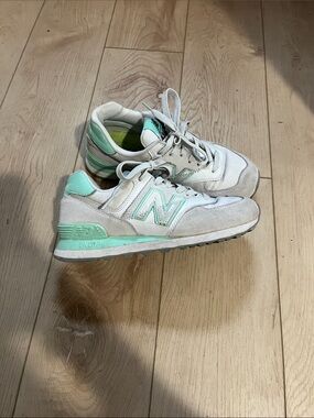 New Balance 574 Women's White and Mint Retro Runner Sneakers